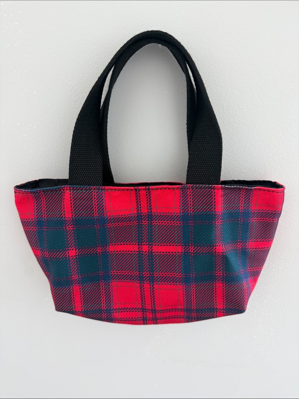 Plaid Red Tote Bag with Black Handles